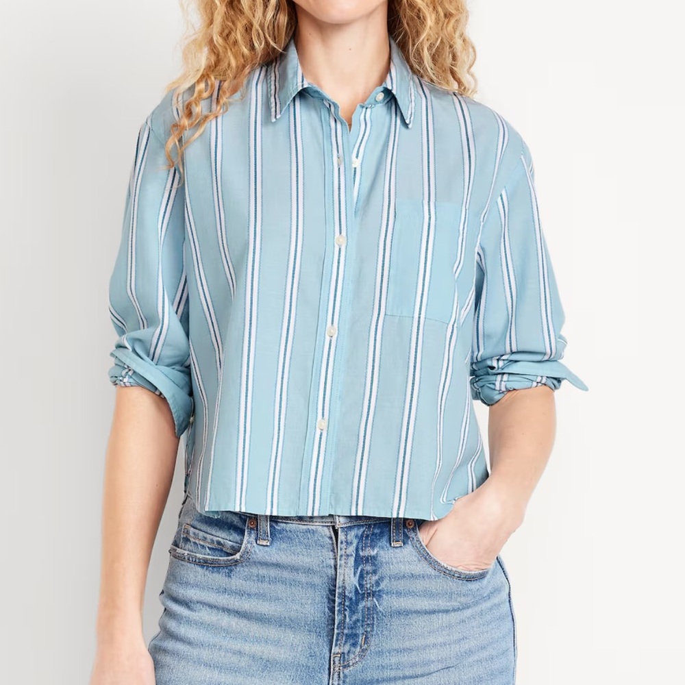 Old Navy Cropped Button-Down Striped Shirt